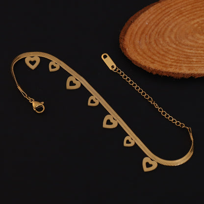 Heart Charm Chain Bracelet Gold Plated – Single Layer, Anti-Tarnish, Waterproof, Minimalist Style (GOLD)