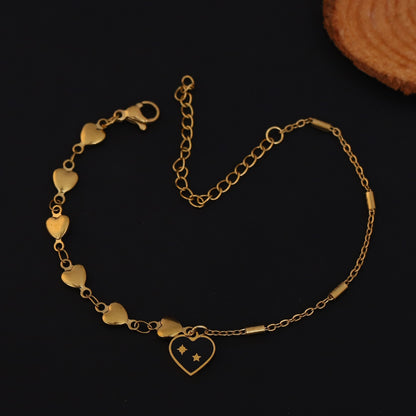 Heart Charm Chain Bracelet Gold Plated – Single Layer, Anti-Tarnish, Waterproof(GOLD)