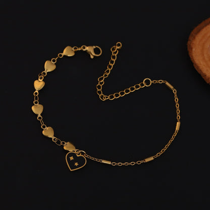 Heart Charm Chain Bracelet Gold Plated – Single Layer, Anti-Tarnish, Waterproof(GOLD)