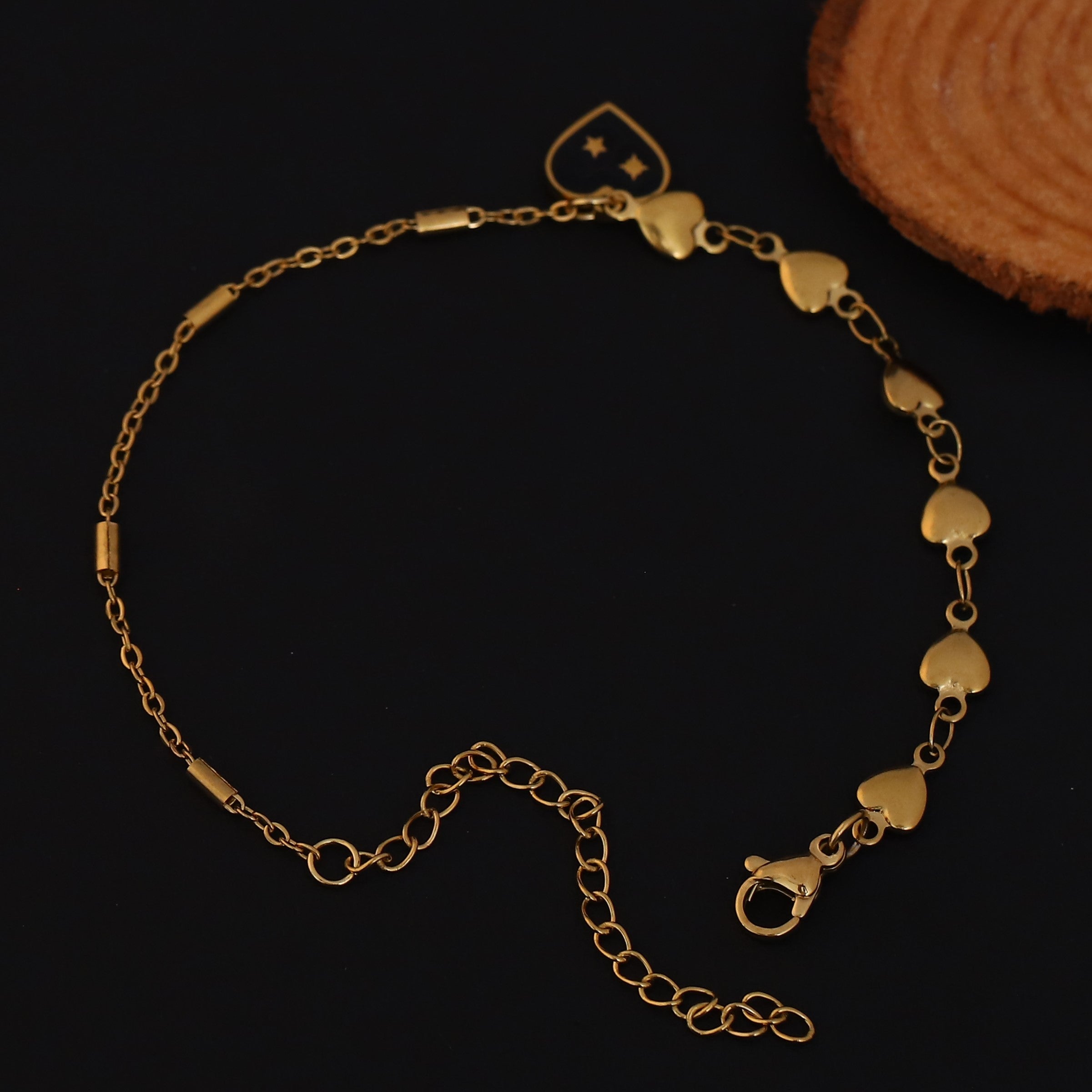 Heart Charm Chain Bracelet Gold Plated – Single Layer, Anti-Tarnish, Waterproof(GOLD)