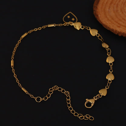 Heart Charm Chain Bracelet Gold Plated – Single Layer, Anti-Tarnish, Waterproof(GOLD)
