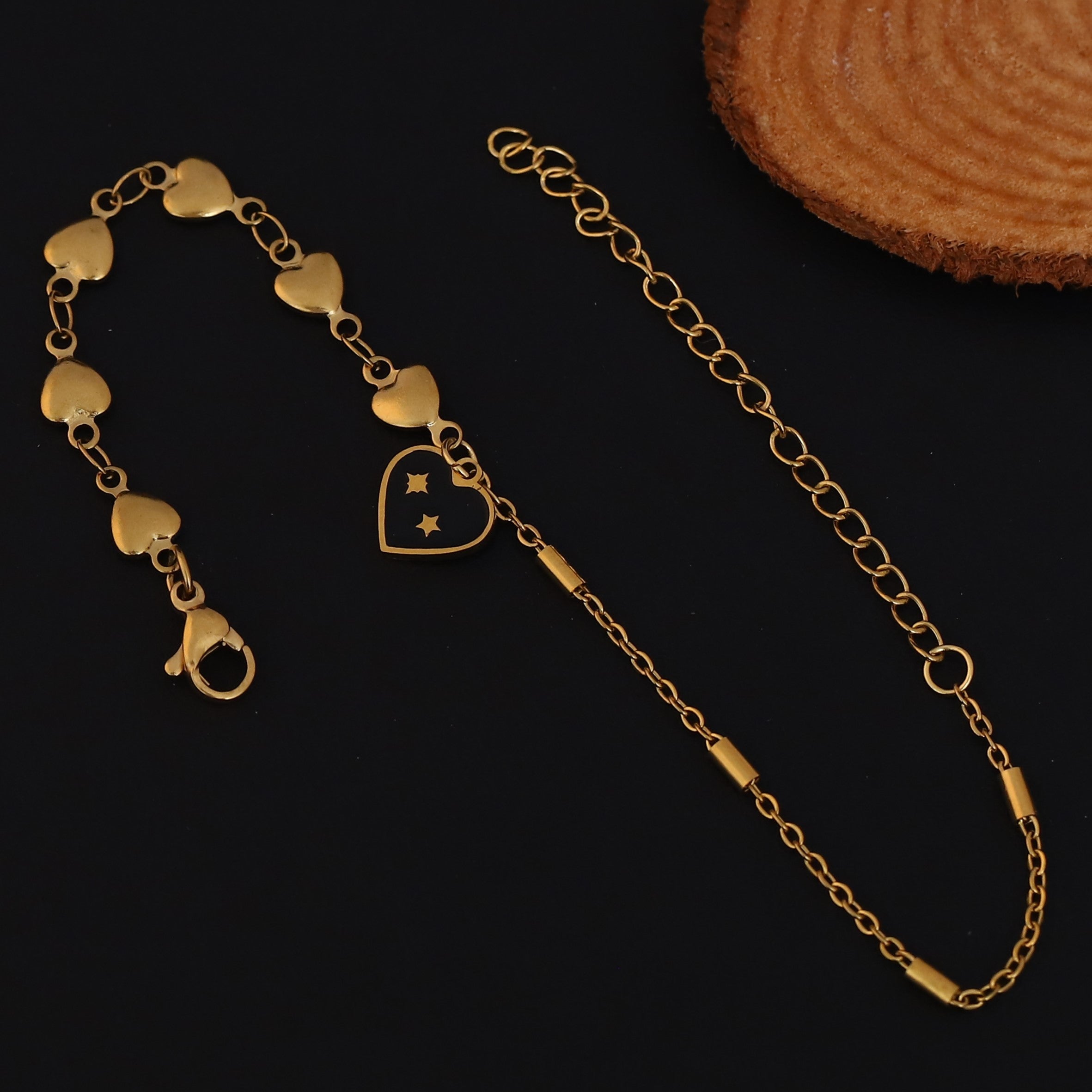 Heart Charm Chain Bracelet Gold Plated – Single Layer, Anti-Tarnish, Waterproof(GOLD)