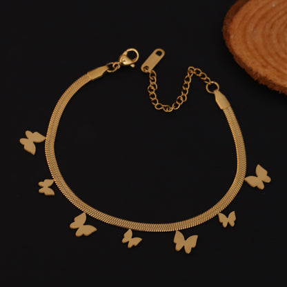 Butterfly Snack Chain Bracelet Gold Plated – Single Layer, Anti-Tarnish, Waterproof, Minimalist Style (GOLD)