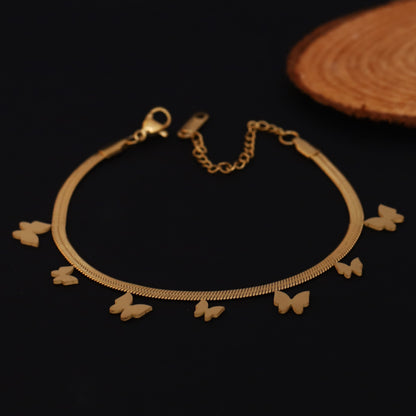 Butterfly Snack Chain Bracelet Gold Plated – Single Layer, Anti-Tarnish, Waterproof, Minimalist Style (GOLD)