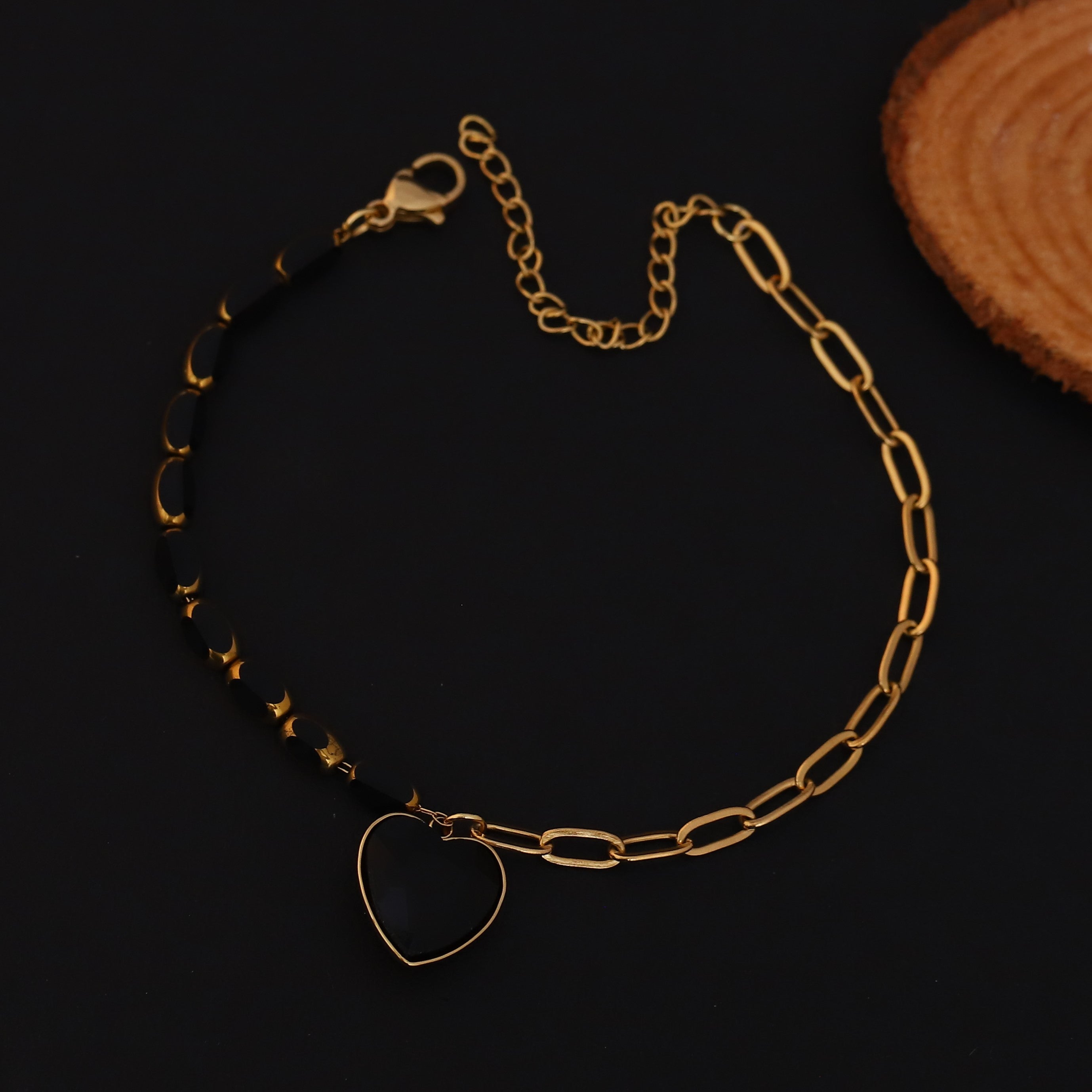 Heart Charms Chain Bracelet Gold Plated – Single Layer, Anti-Tarnish, Waterproof (GOLD)