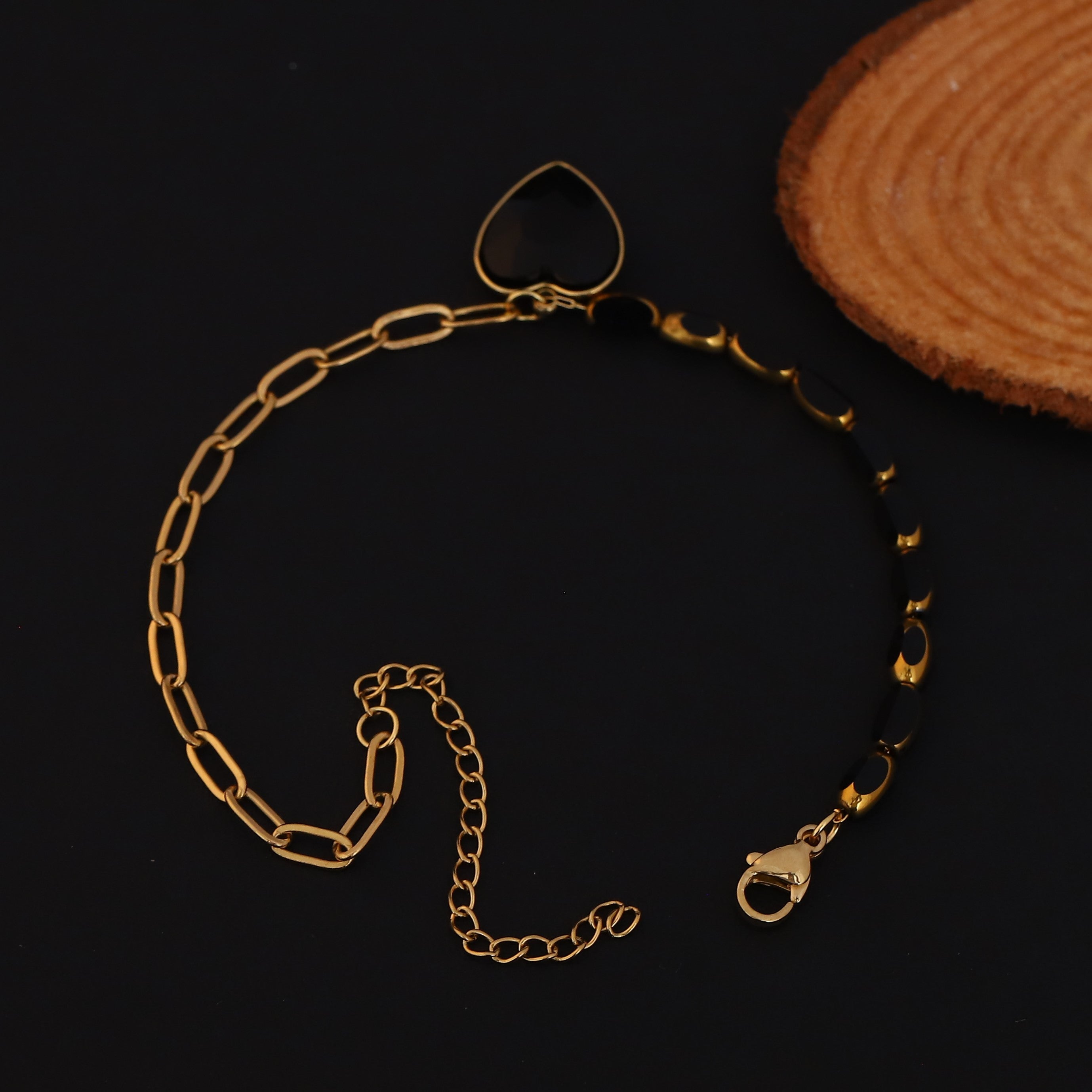 Heart Charms Chain Bracelet Gold Plated – Single Layer, Anti-Tarnish, Waterproof (GOLD)