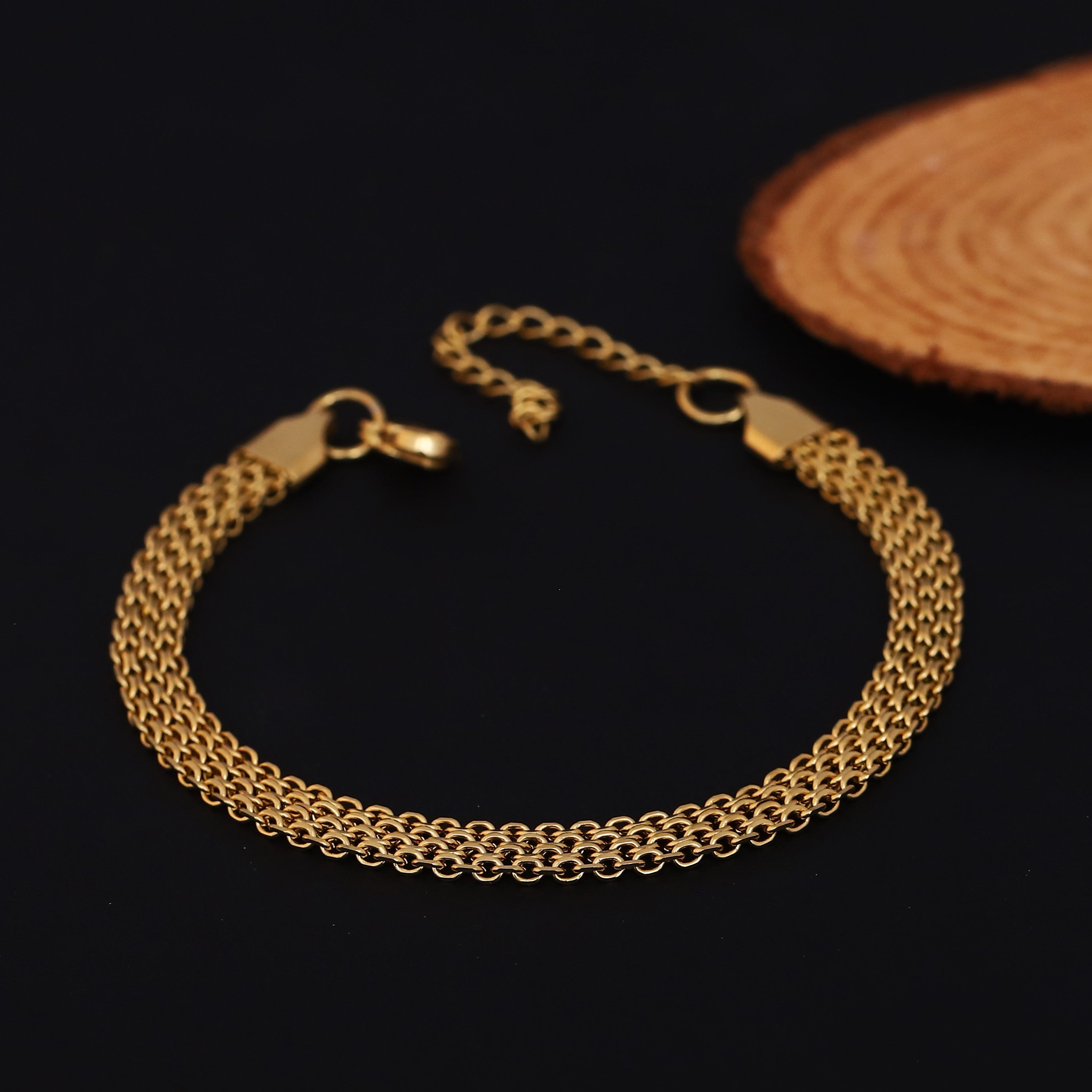 Honey Comb Chain Bracelet Gold Plated – Single Layer, Anti-Tarnish, Waterproof (GOLD)