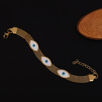 Evil Eye Honey Comb Chain Bracelet Gold Plated – Single Layer, Anti-Tarnish, Waterproof (GOLD)
