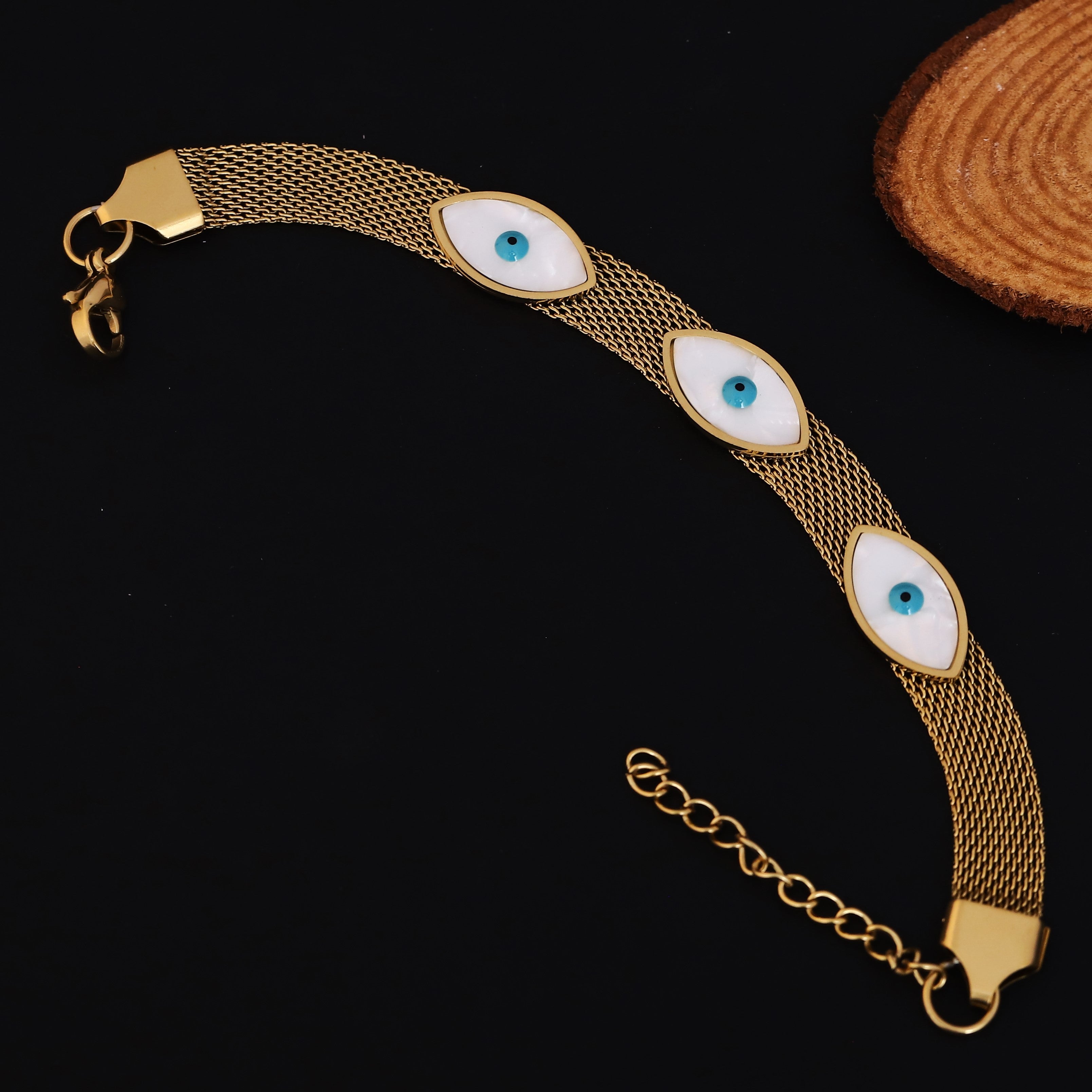 Evil Eye Honey Comb Chain Bracelet Gold Plated – Single Layer, Anti-Tarnish, Waterproof (GOLD)