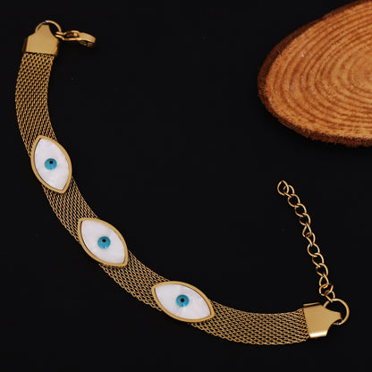 Evil Eye Honey Comb Chain Bracelet Gold Plated – Single Layer, Anti-Tarnish, Waterproof (GOLD)