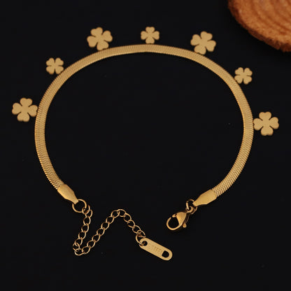 Flower Snack Chain Bracelet Gold Plated – Single Layer, Anti-Tarnish, Waterproof, Minimalist Style (GOLD)