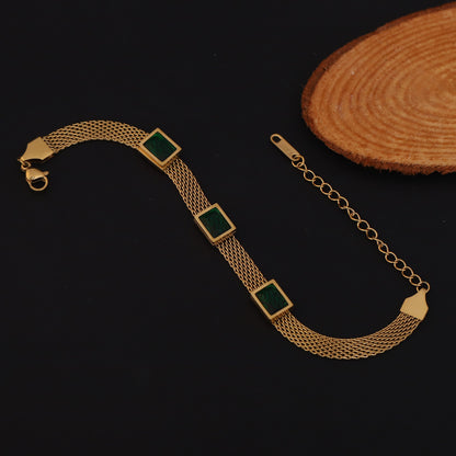 Honey Comb Green Stones Chain Bracelet Gold Plated – Single Layer, Anti-Tarnish, Waterproof (GOLD)