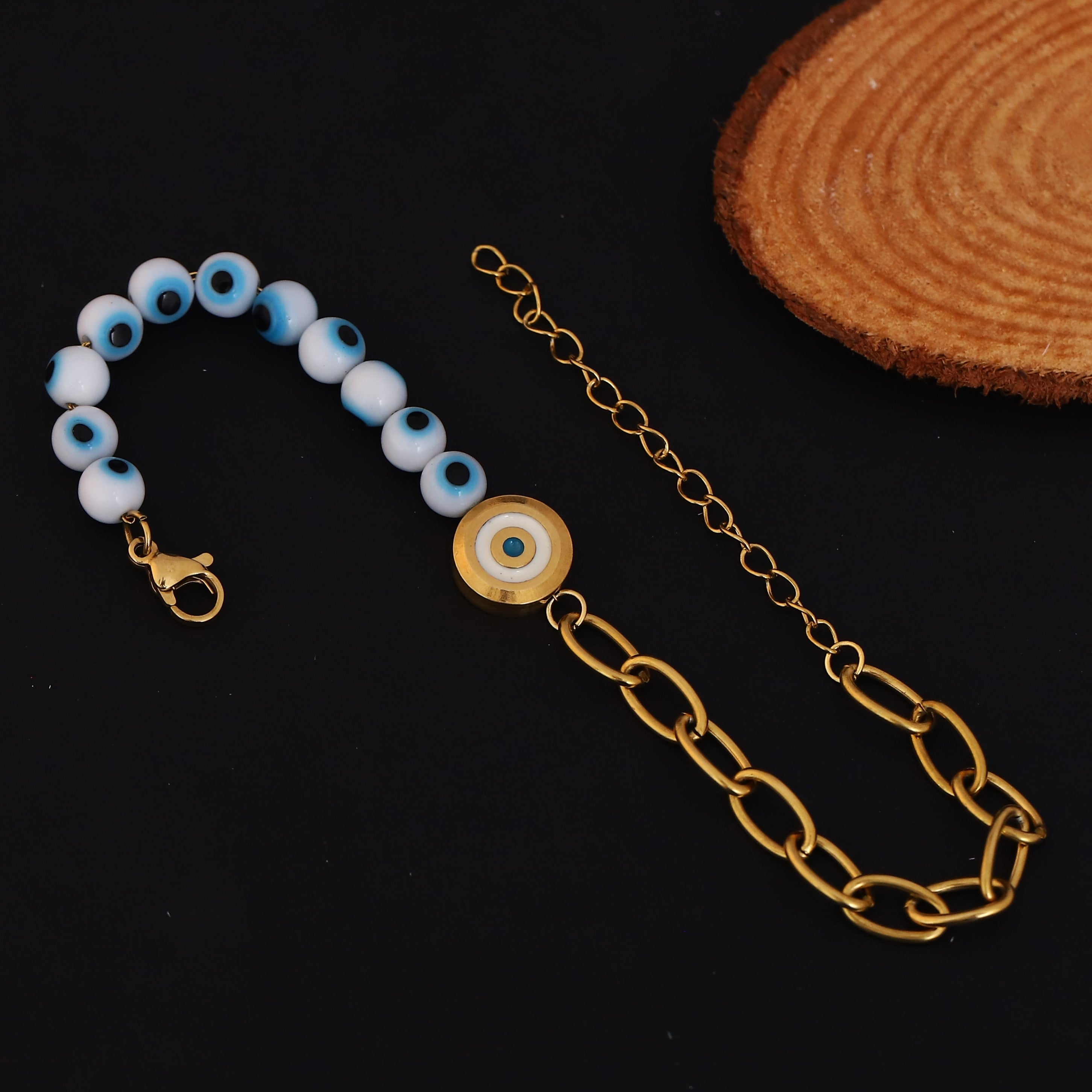 Evil Eye Beads Chain Bracelet Gold Plated – Single Layer, Anti-Tarnish, Waterproof, Minimalist Style (GOLD)