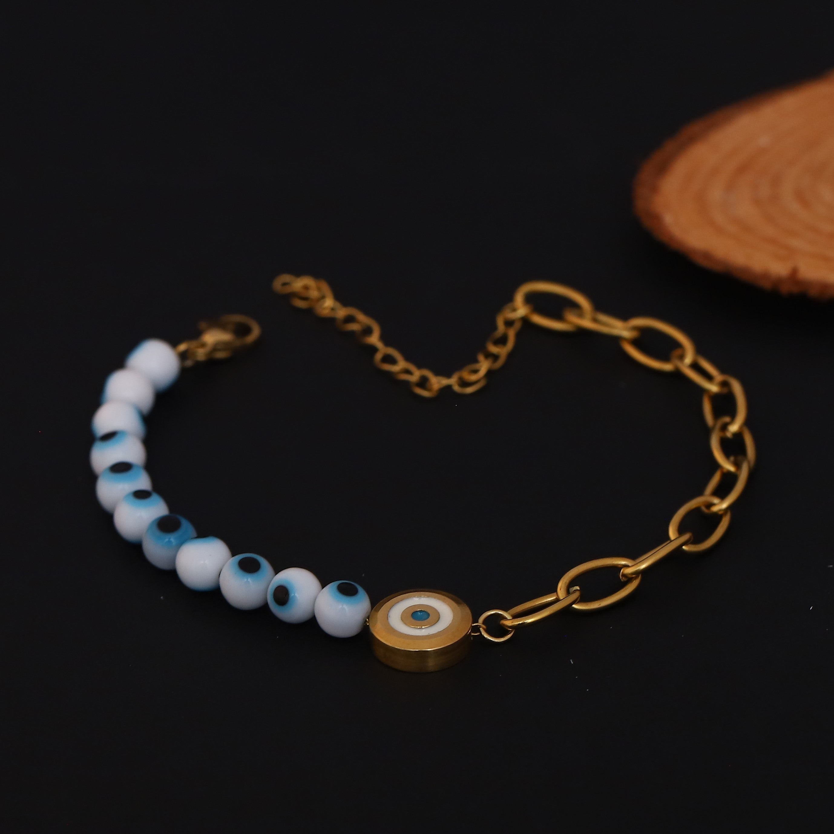 Evil Eye Beads Chain Bracelet Gold Plated – Single Layer, Anti-Tarnish, Waterproof, Minimalist Style (GOLD)