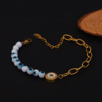 Evil Eye Beads Chain Bracelet Gold Plated – Single Layer, Anti-Tarnish, Waterproof, Minimalist Style (GOLD)