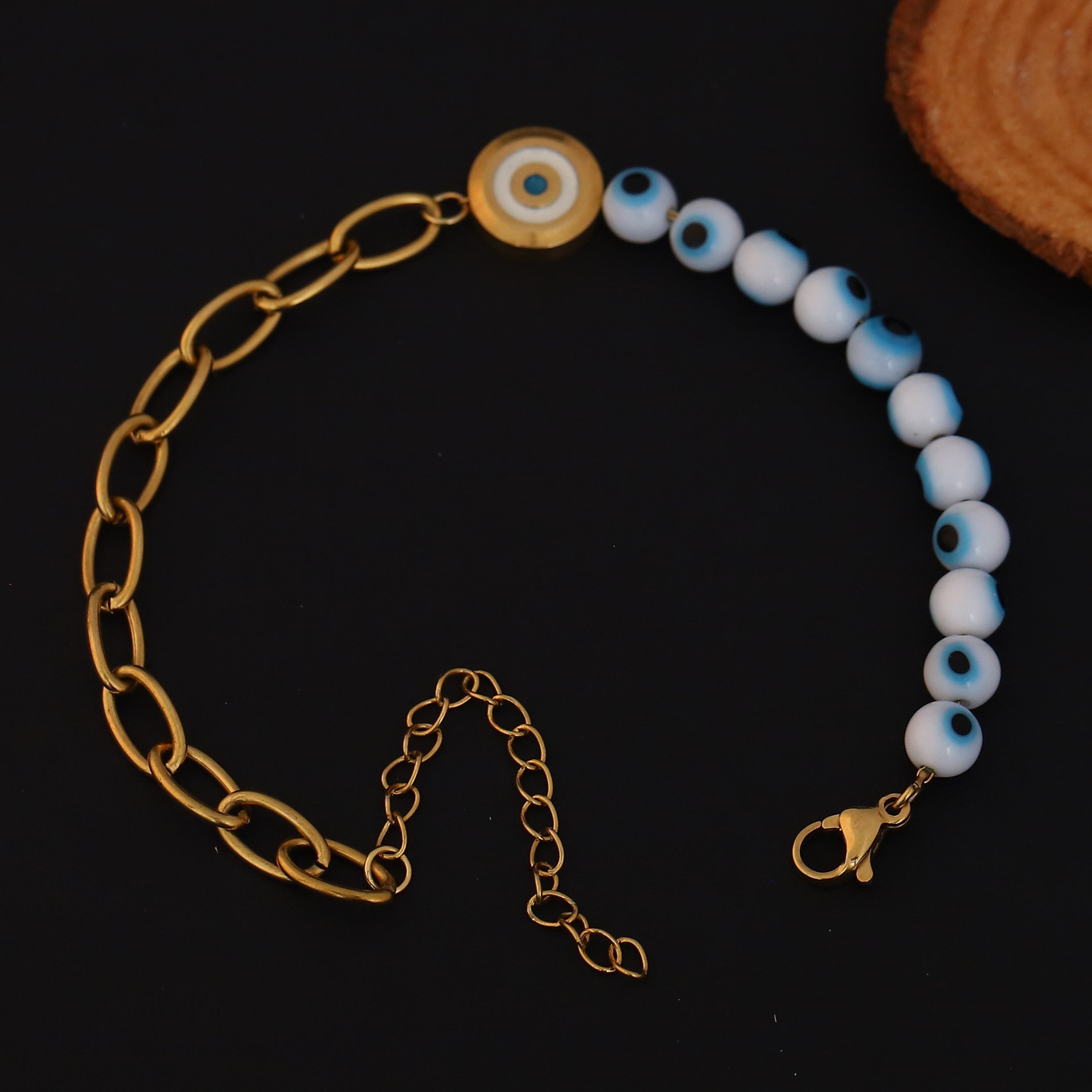 Evil Eye Beads Chain Bracelet Gold Plated – Single Layer, Anti-Tarnish, Waterproof, Minimalist Style (GOLD)