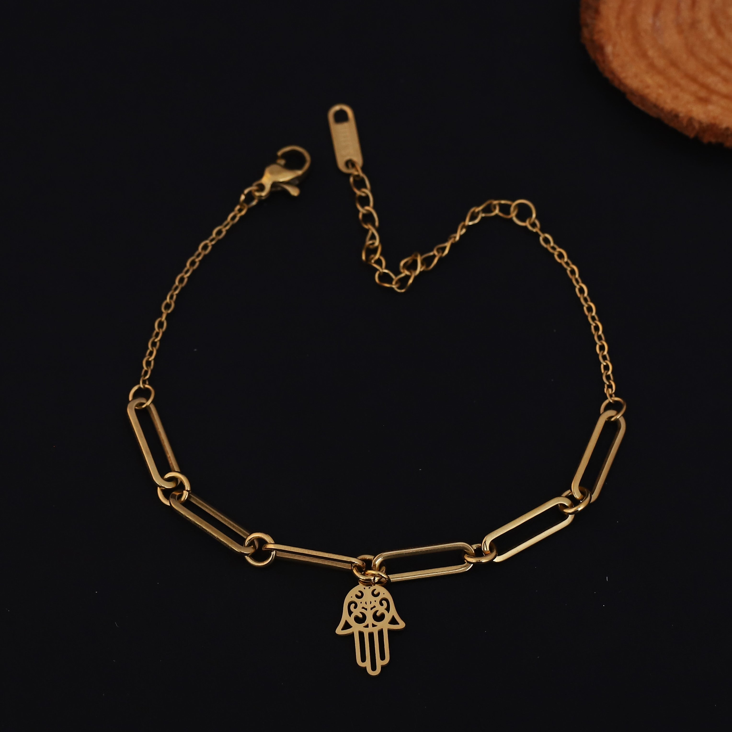 Hamza Chain Bracelet Gold Plated – Single Layer, Anti-Tarnish, Waterproof(GOLD)