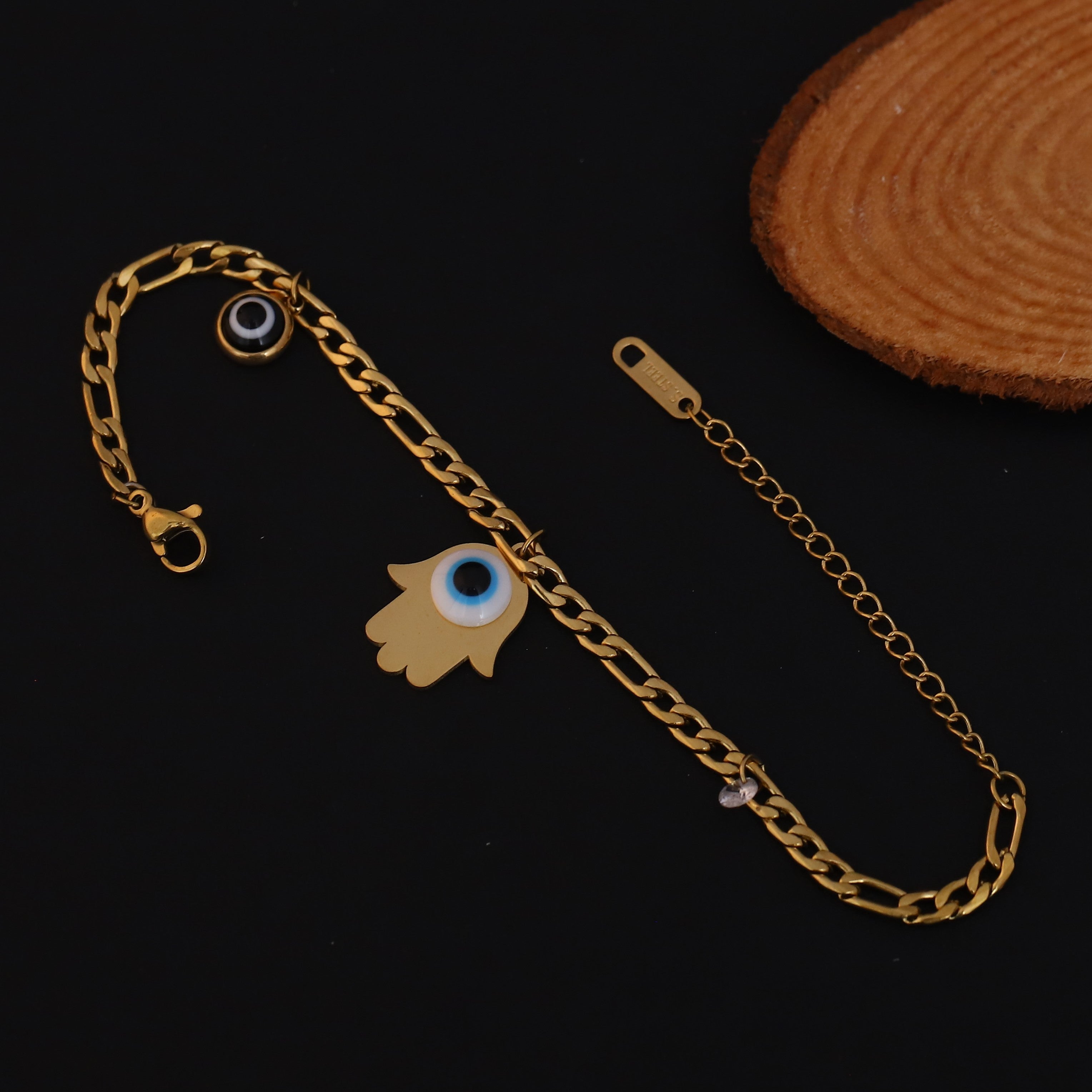 Hamza & Evil Eye Chain Bracelet Gold Plated – Single Layer, Anti-Tarnish, Waterproof(GOLD)