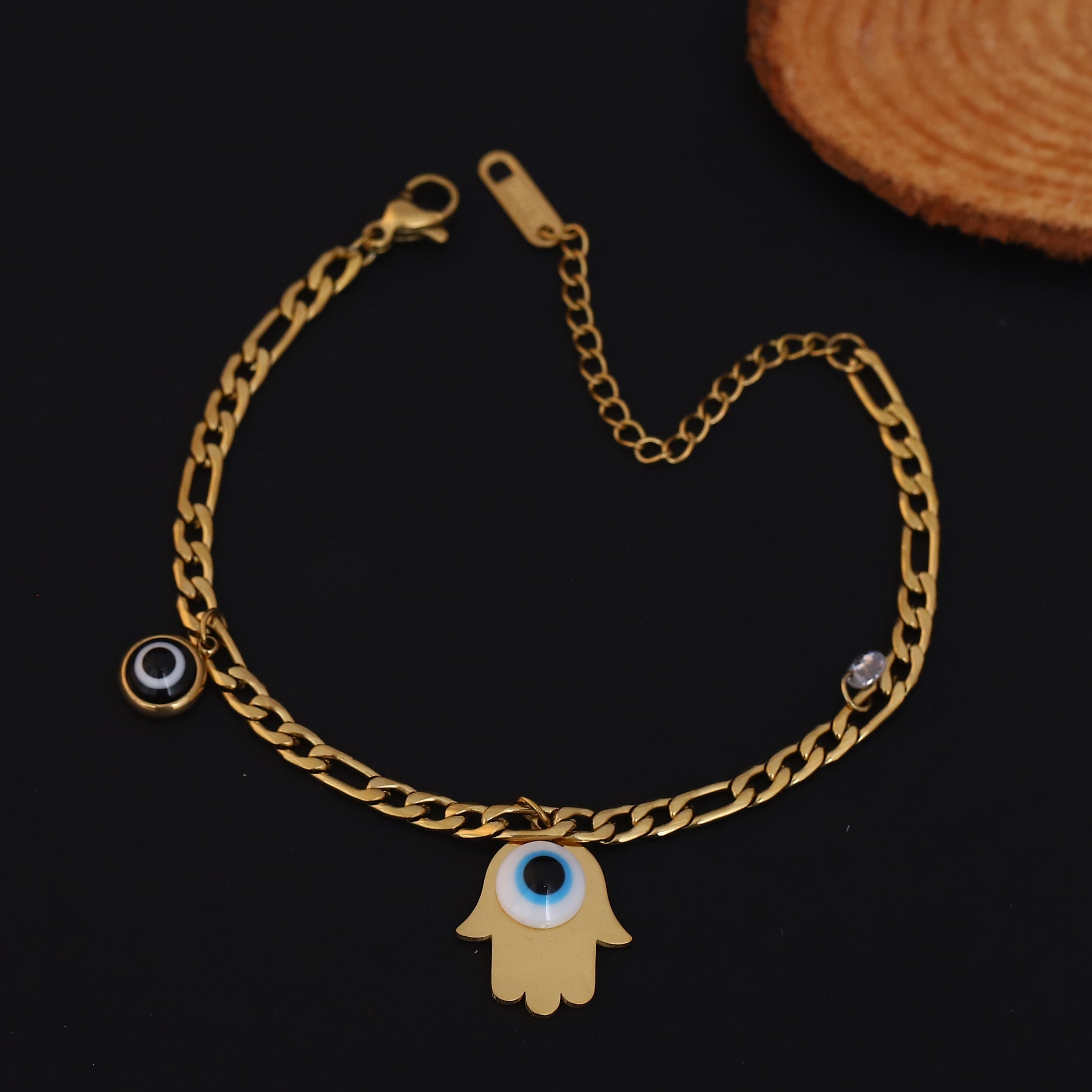 Hamza & Evil Eye Chain Bracelet Gold Plated – Single Layer, Anti-Tarnish, Waterproof(GOLD)