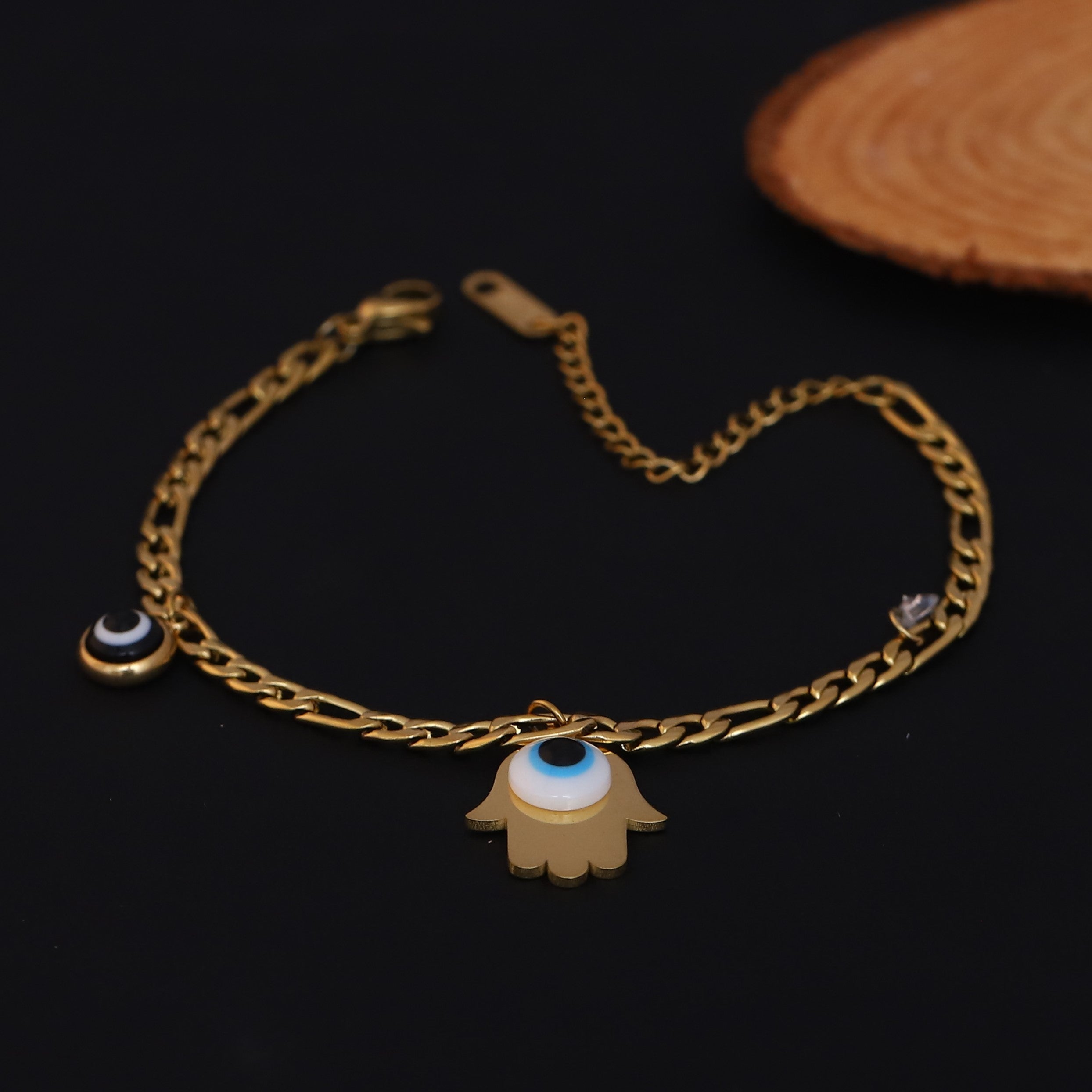 Hamza & Evil Eye Chain Bracelet Gold Plated – Single Layer, Anti-Tarnish, Waterproof(GOLD)