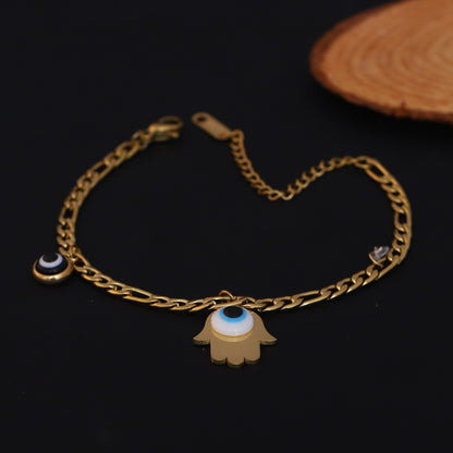 Hamza & Evil Eye Chain Bracelet Gold Plated – Single Layer, Anti-Tarnish, Waterproof(GOLD)