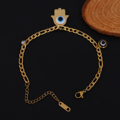 Hamza & Evil Eye Chain Bracelet Gold Plated – Single Layer, Anti-Tarnish, Waterproof(GOLD)