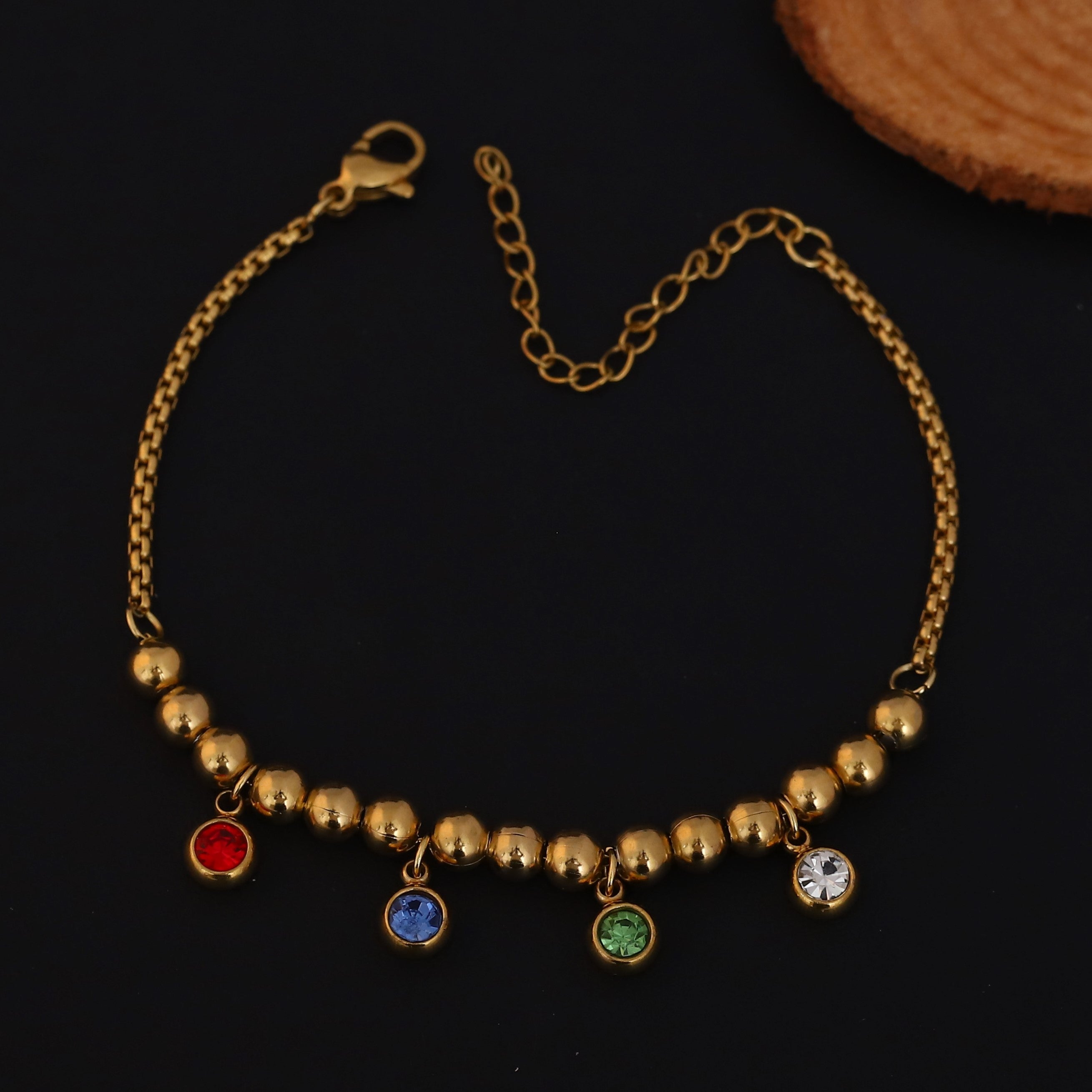Zircon Stones Multicolor Chain Bracelet Gold Plated – Single Layer, Anti-Tarnish, Waterproof(GOLD)