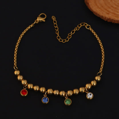 Zircon Stones Multicolor Chain Bracelet Gold Plated – Single Layer, Anti-Tarnish, Waterproof(GOLD)