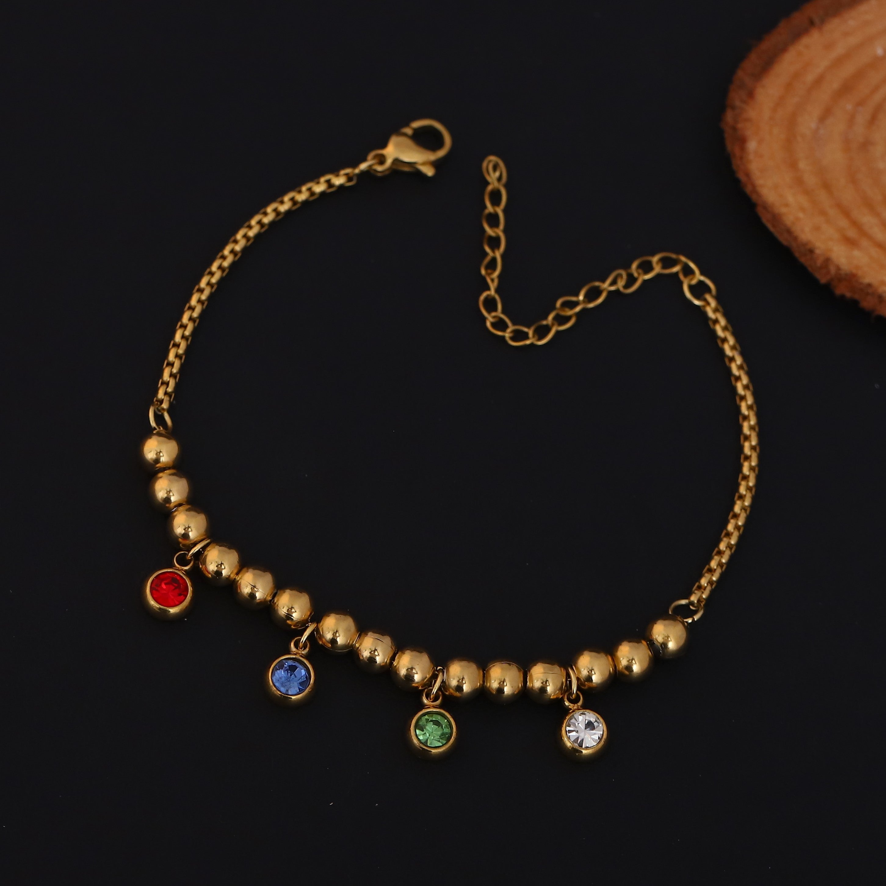Zircon Stones Multicolor Chain Bracelet Gold Plated – Single Layer, Anti-Tarnish, Waterproof(GOLD)