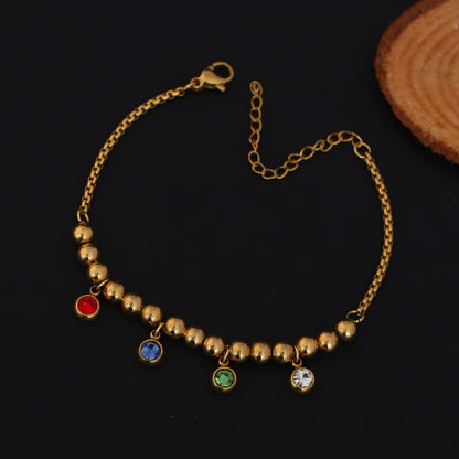 Zircon Stones Multicolor Chain Bracelet Gold Plated – Single Layer, Anti-Tarnish, Waterproof(GOLD)