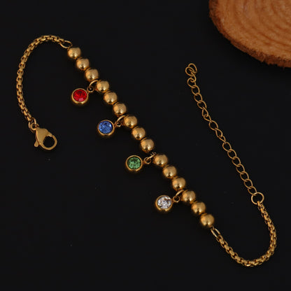 Zircon Stones Multicolor Chain Bracelet Gold Plated – Single Layer, Anti-Tarnish, Waterproof(GOLD)