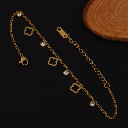 Flower Chain Bracelet Gold Plated – Single Layer, Anti-Tarnish, Waterproof, Minimalist Style (GOLD)