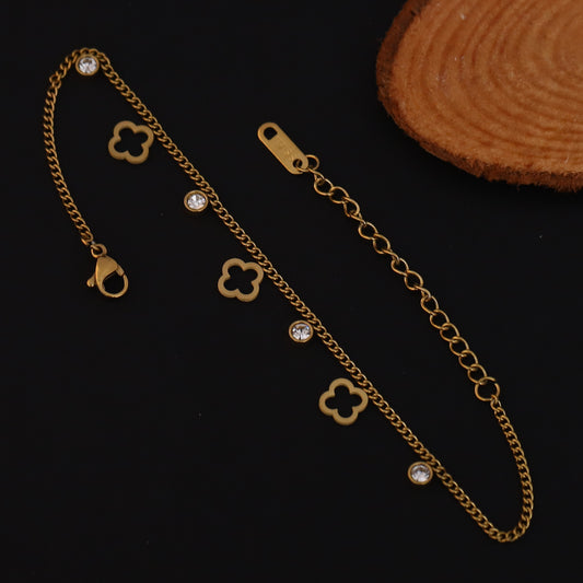 Flower Chain Bracelet Gold Plated – Single Layer, Anti-Tarnish, Waterproof, Minimalist Style (GOLD)