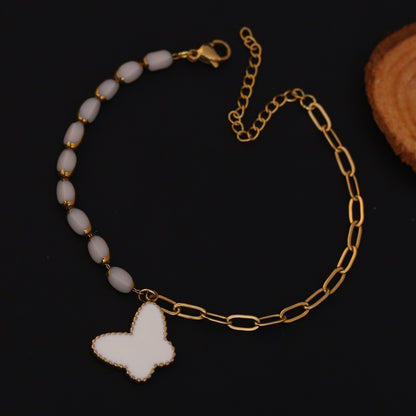 Butterfly Charm Pearl Chain Bracelet Gold Plated – Single Layer, Anti-Tarnish, Waterproof(GOLD)