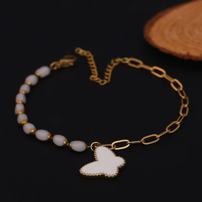 Butterfly Charm Pearl Chain Bracelet Gold Plated – Single Layer, Anti-Tarnish, Waterproof(GOLD)