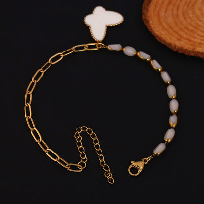 Butterfly Charm Pearl Chain Bracelet Gold Plated – Single Layer, Anti-Tarnish, Waterproof(GOLD)