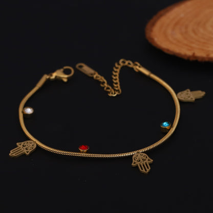 Hamza Charms Chain Bracelet Gold Plated – Single Layer, Anti-Tarnish, Waterproof, Minimalist Style (GOLD)
