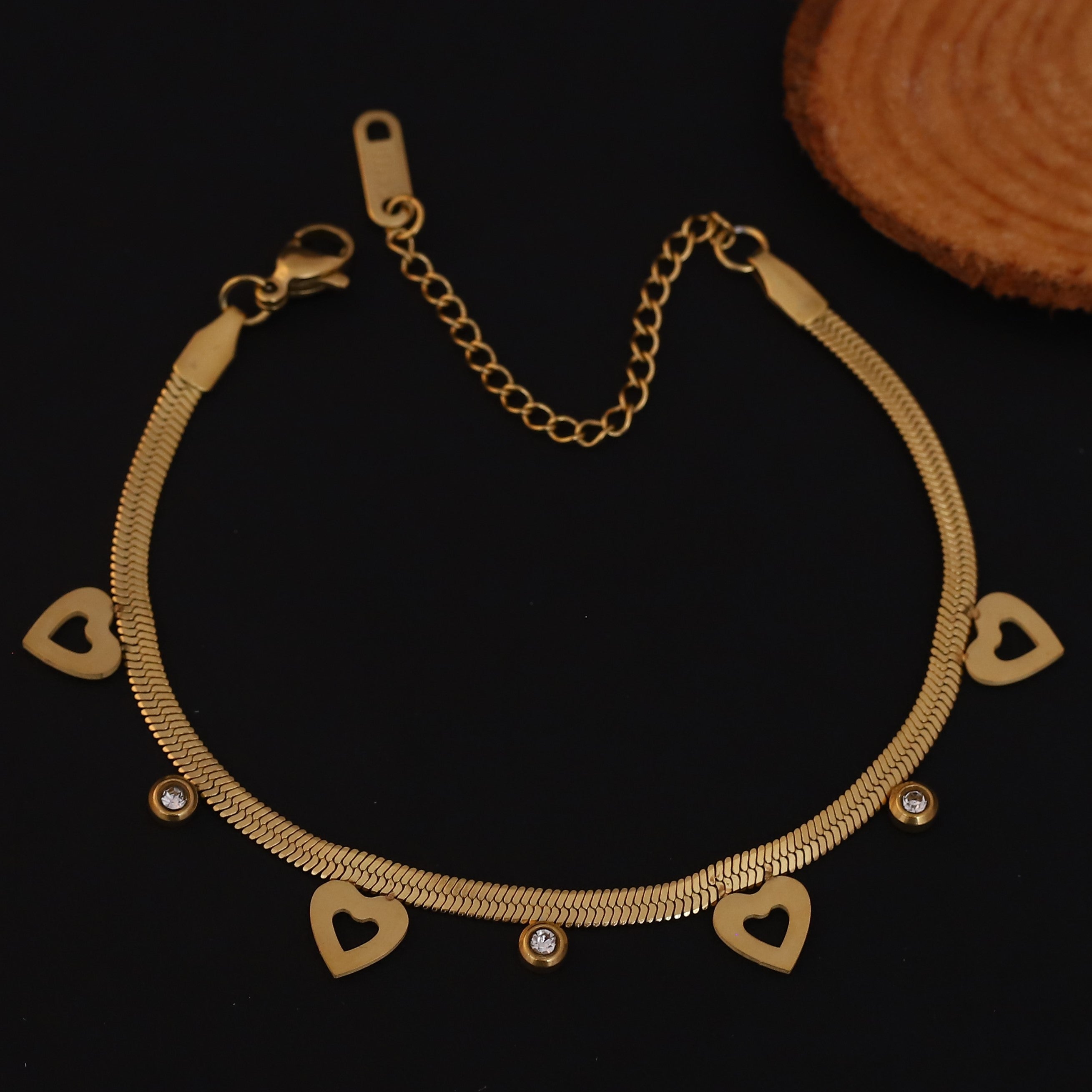Heart Snack Chain Bracelet Gold Plated – Single Layer, Anti-Tarnish, Waterproof, Minimalist Style (GOLD)
