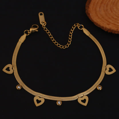 Heart Snack Chain Bracelet Gold Plated – Single Layer, Anti-Tarnish, Waterproof, Minimalist Style (GOLD)