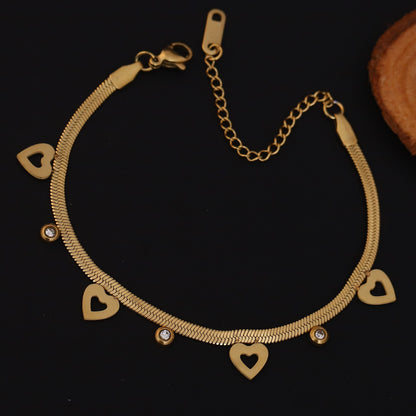 Heart Snack Chain Bracelet Gold Plated – Single Layer, Anti-Tarnish, Waterproof, Minimalist Style (GOLD)