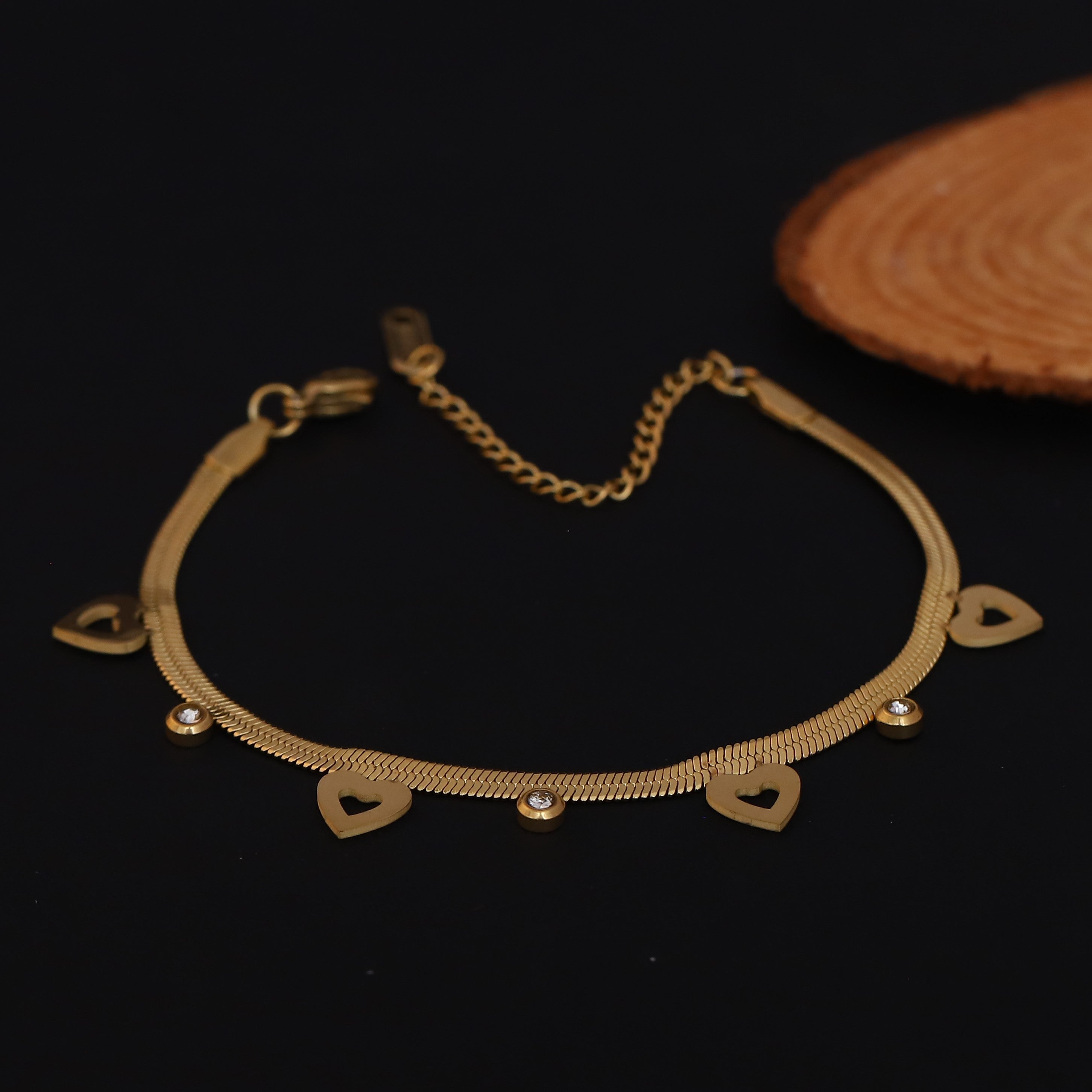Heart Snack Chain Bracelet Gold Plated – Single Layer, Anti-Tarnish, Waterproof, Minimalist Style (GOLD)