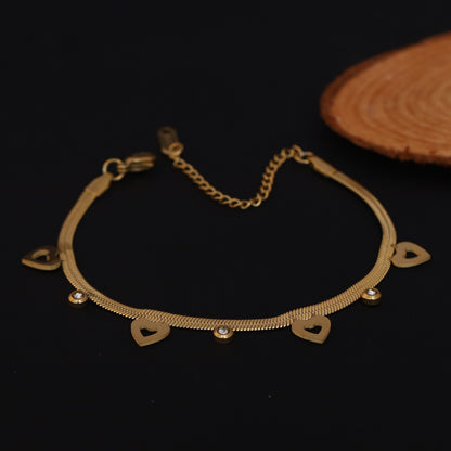 Heart Snack Chain Bracelet Gold Plated – Single Layer, Anti-Tarnish, Waterproof, Minimalist Style (GOLD)