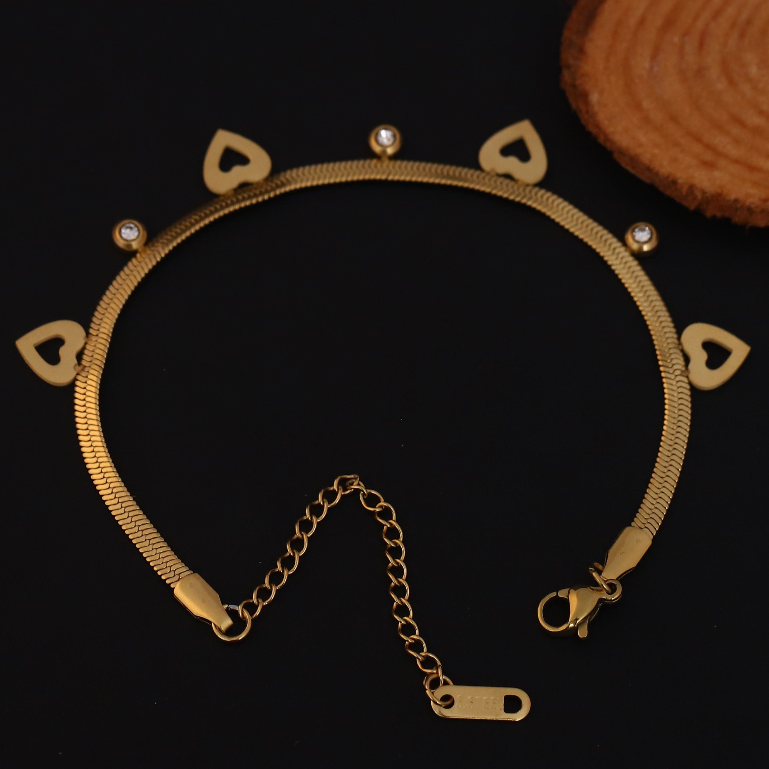 Heart Snack Chain Bracelet Gold Plated – Single Layer, Anti-Tarnish, Waterproof, Minimalist Style (GOLD)