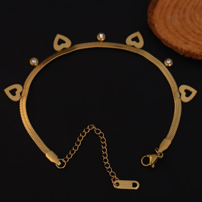 Heart Snack Chain Bracelet Gold Plated – Single Layer, Anti-Tarnish, Waterproof, Minimalist Style (GOLD)
