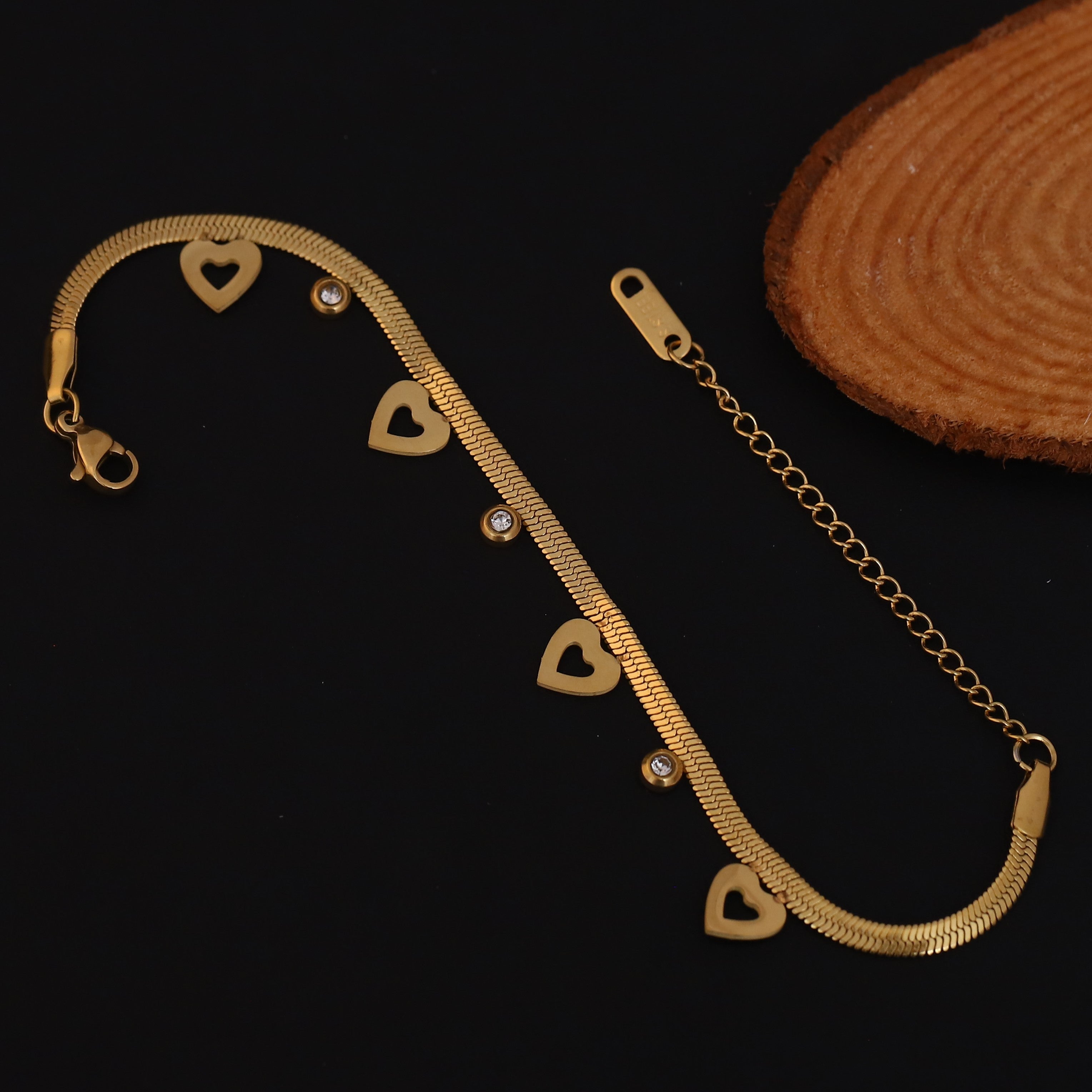 Heart Snack Chain Bracelet Gold Plated – Single Layer, Anti-Tarnish, Waterproof, Minimalist Style (GOLD)