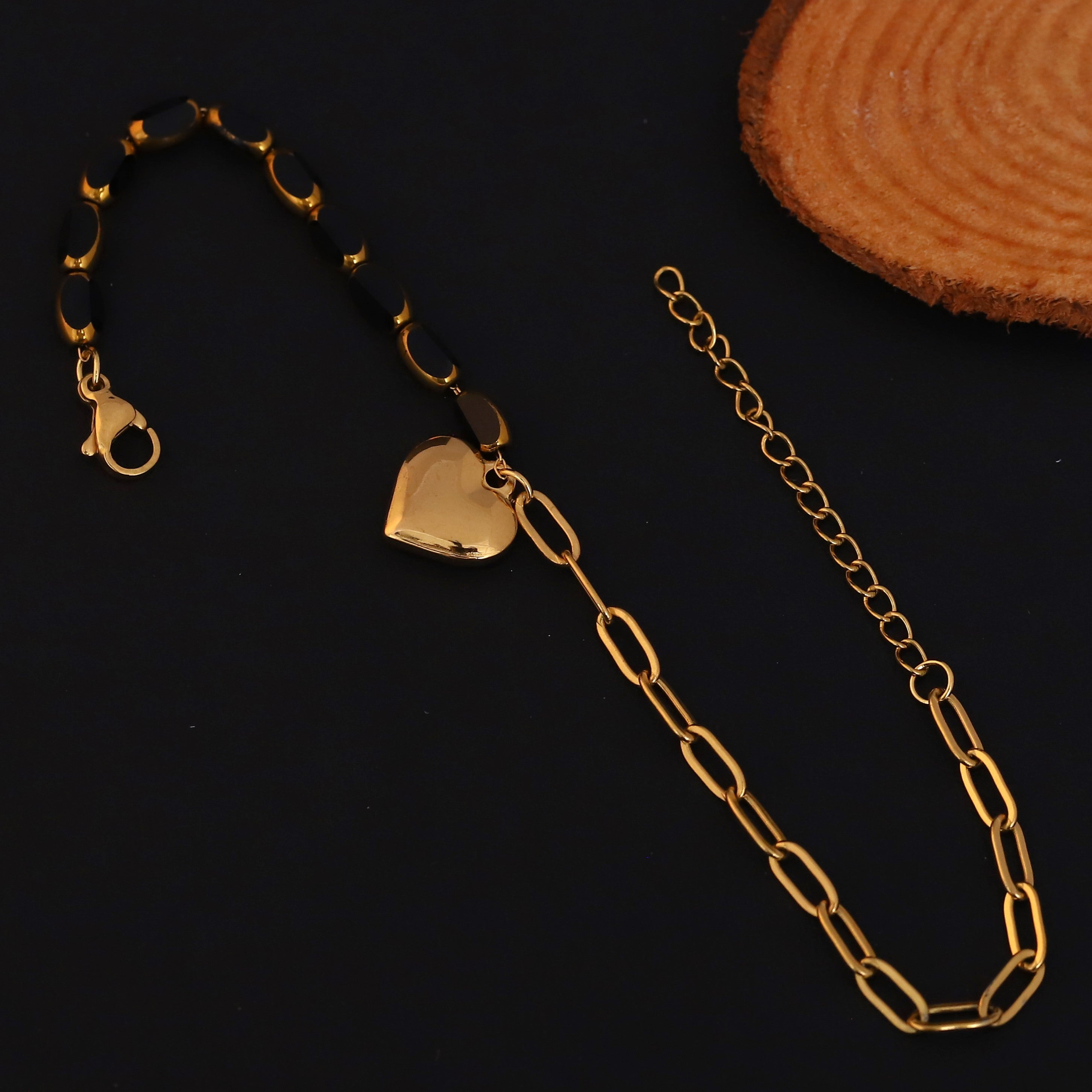 Heart Charms Chain Bracelet Gold Plated – Single Layer, Anti-Tarnish, Waterproof (GOLD)