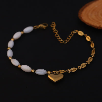 Heart Charm Pearl Chain Bracelet Gold Plated – Single Layer, Anti-Tarnish, Waterproof(GOLD)