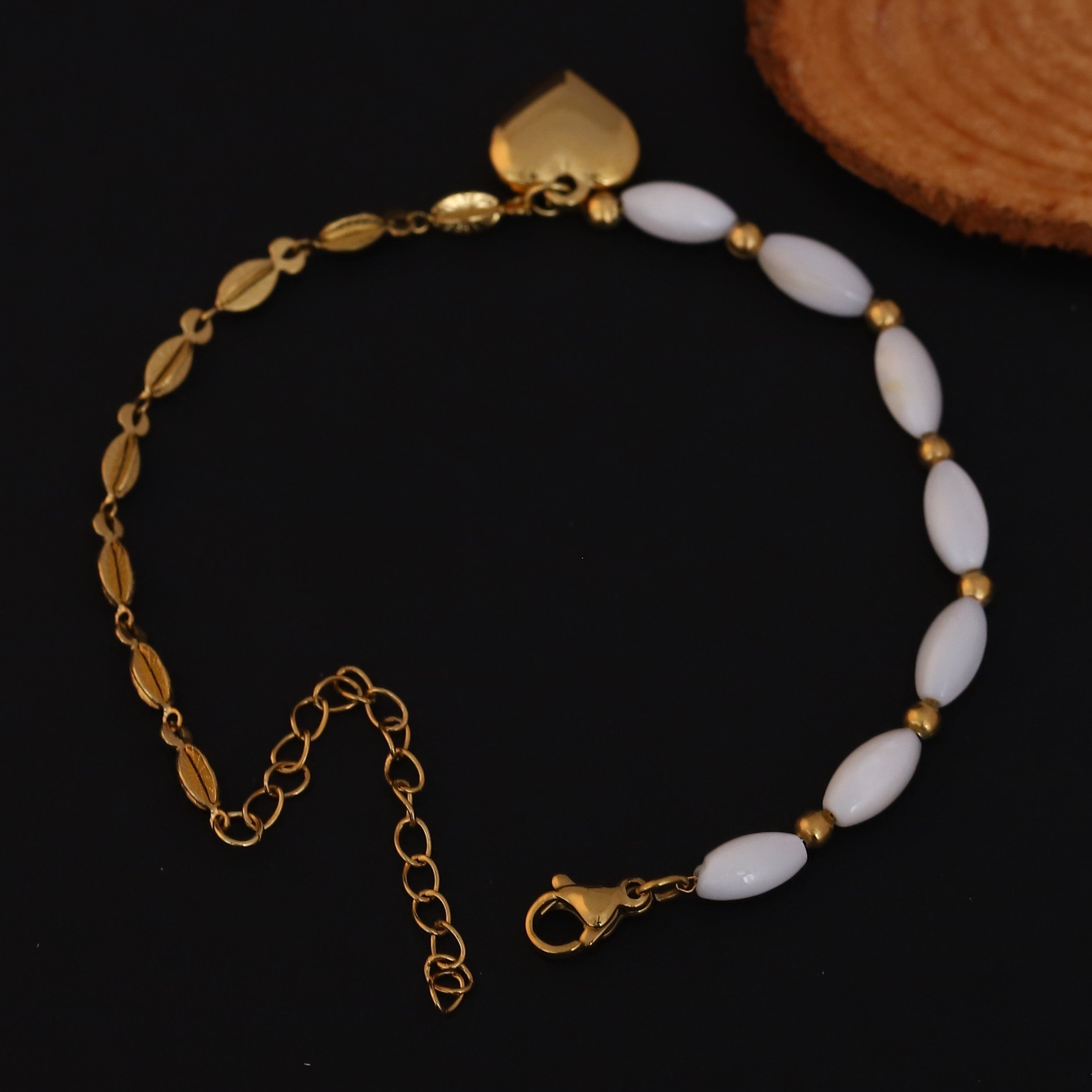 Heart Charm Pearl Chain Bracelet Gold Plated – Single Layer, Anti-Tarnish, Waterproof(GOLD)