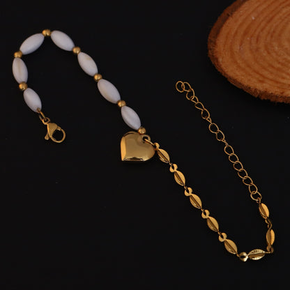 Heart Charm Pearl Chain Bracelet Gold Plated – Single Layer, Anti-Tarnish, Waterproof(GOLD)