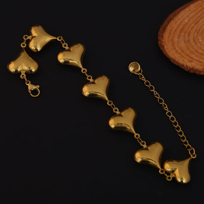 Heart Charms Chain Bracelet Gold Plated – Single Layer, Anti-Tarnish, Waterproof, Minimalist Style (GOLD)